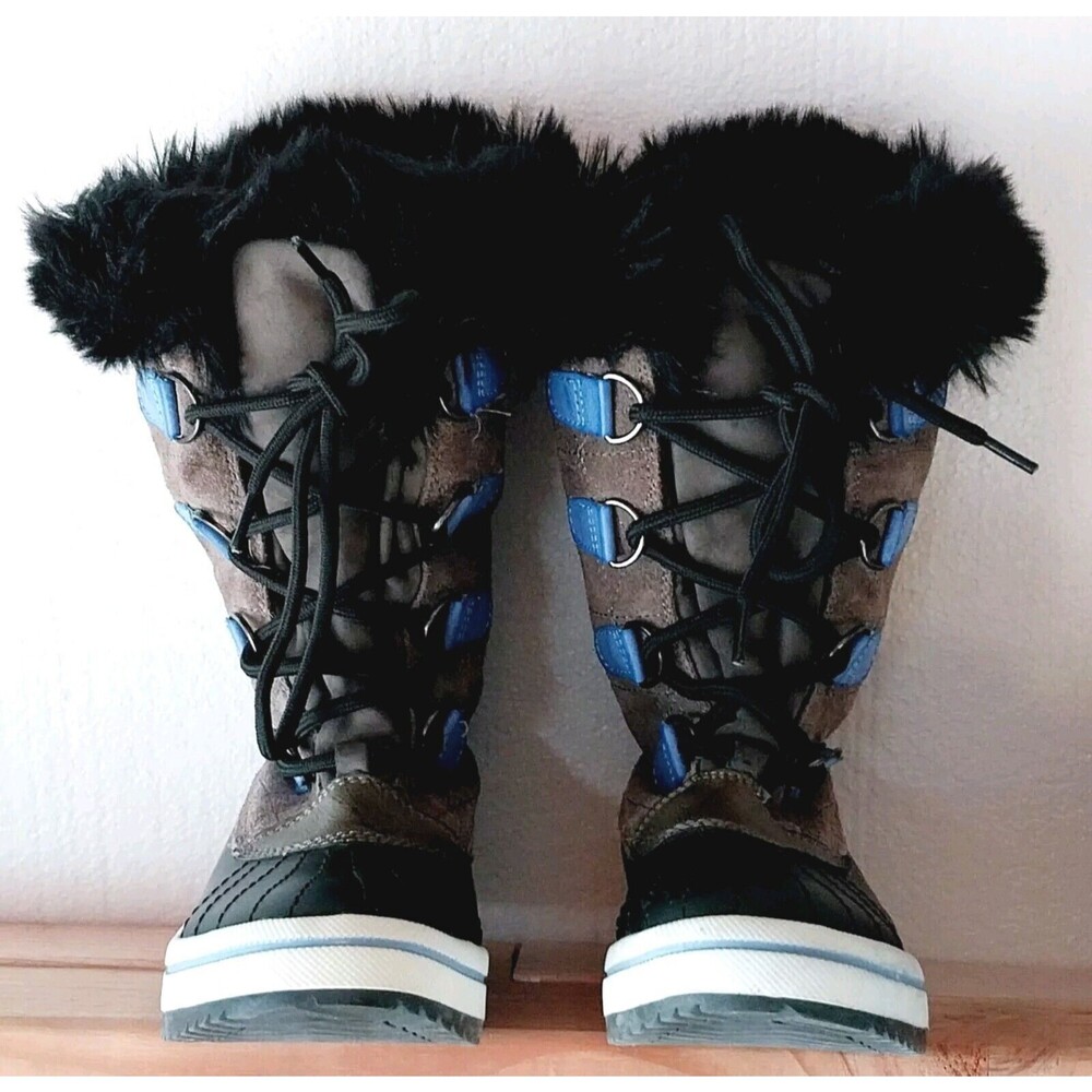 Cat Jack Size 3 Youth Big Boys Fur Lined Weather Boots Brown Black Suede Lace